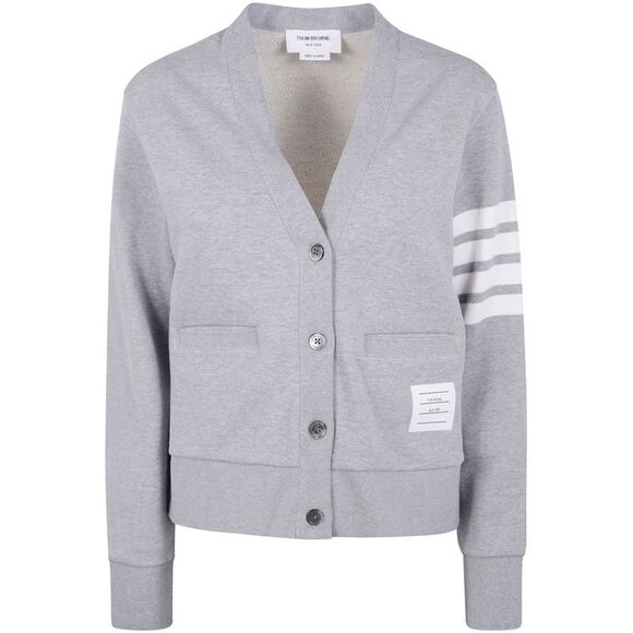 Thom Browne Women V-Neck Cardigan With Engineered 4 In Classic Loopback